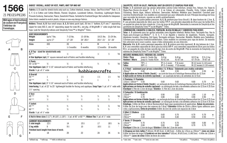 SIMPLICITY 1566A BABIES SEPARATES Sewing Pattern Sizes XXS - L (7lbs - 24lbs) - Image 2 of 4