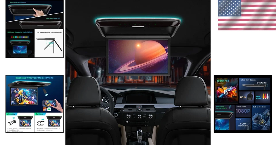 14-Inch Roof-Mounted Monitor for Car with 1080P Support & Bluetooth Audio - Image 2 of 4