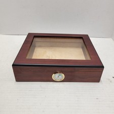 Wood Cigar Humidor Glass Top Desktop Case with External Hygrometer