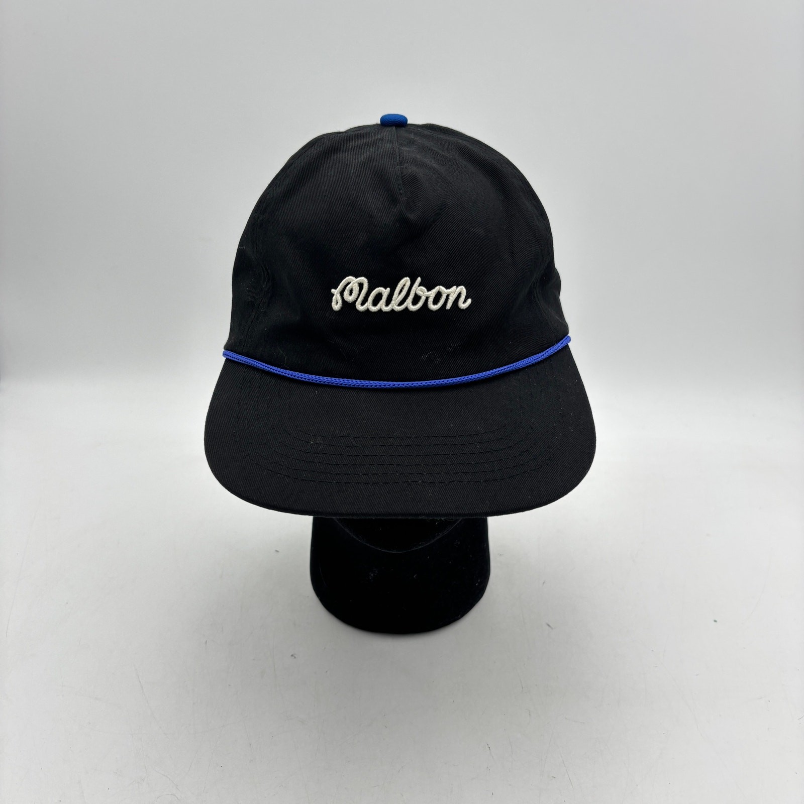 Malbon Golf Script Logo Rope Snapback Hat Mens Black Adjustable Cap Embroidered