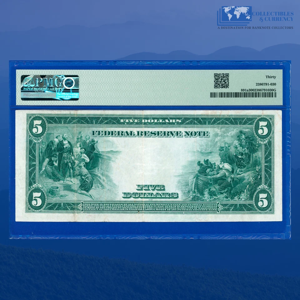 Fr.891a 1914 $5 Five Dollars Federal Reserve Note San Fran, PMG VF 30 #53929 - Image 2 of 3