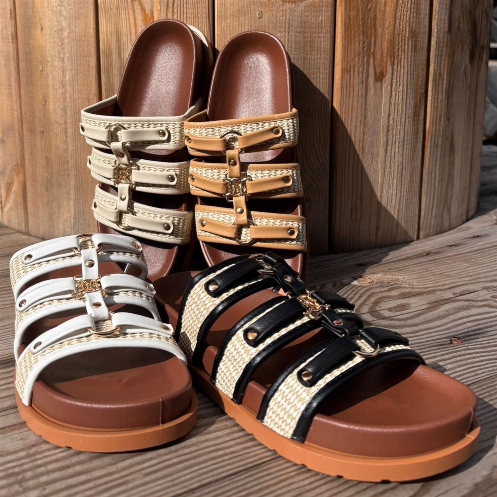 Womens Chunky Summer Slip-On Sliders with Wide Strap and Comfortable Fit