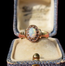 Antiker nat. Opal 21 ct gold ring Rosenschliff Diamanten Cluster Ring