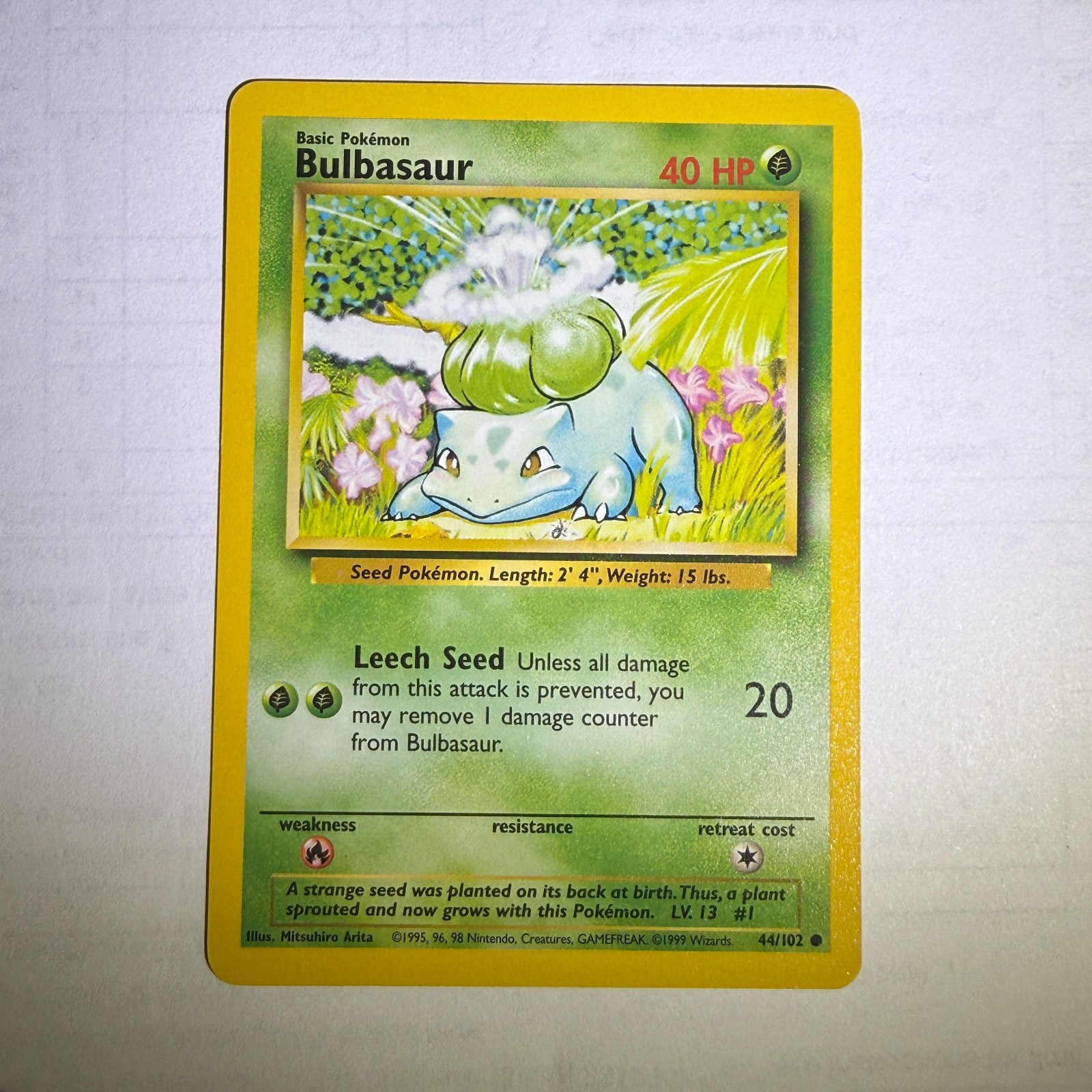 Bulbasaur 44/102 1999 WOTC VINTAGE BASE SET Pokemon Card - LP+ NM Near Mint