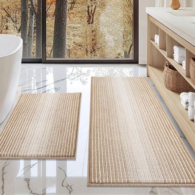 Bathroom Rugs and Mats Sets, 2 Piece Thick Absorbent Chenille Bath Mat Rug Set N