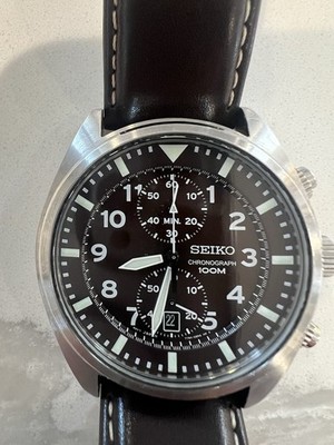 Seiko Men's SNN241 Quartz Chronograph Watch 43mm Brown Dial, Leather Strap
