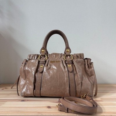 バッグ miu miu VITELLOLUX bag Ribbon Miu Miu Vitello Lux Ribbon 2Way Leather Handbag Shoulder Bag Brown