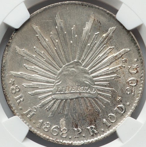 Messico 8 Reales 1868-Ho PR Hermosillo Zecca NGC MS-63! Varietà orizzontale 'o'! PQ - Foto 5 di 10