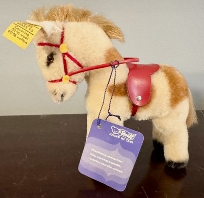 Beautiful Steiff Pony 3750/12 12cm W/Button Flag, Hang Tag Saddle