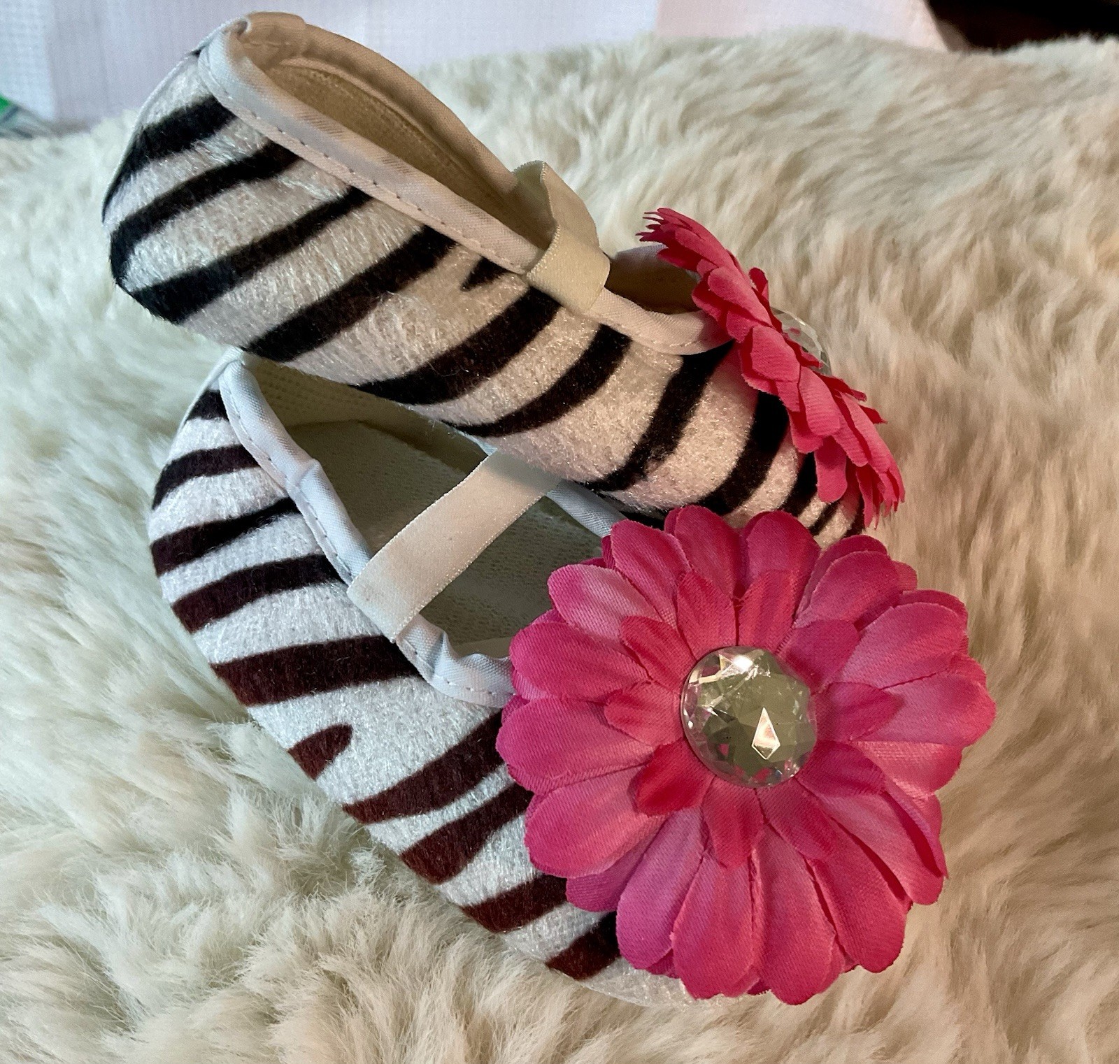 Animal Print White Black Pink Flower Pre-walker 3-6 Months