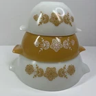 PYREX Cinderella Mixing Bowls Butterfly Gold  1.5 Pt, 1.5 Qt, 2.5 Qt Set Of 3