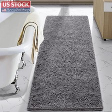 US Stock LOCHAS Bathroom Rug 24x60 Gray Shaggy Non Slip Washable Plush
