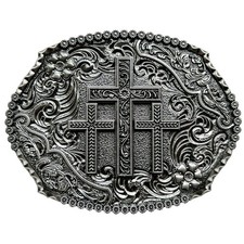 LKKLUYIC Religious Cross Western Belt Buckles for Men Cowboy Large, Silver