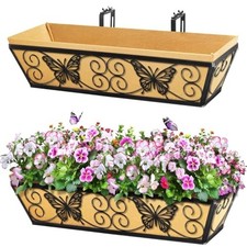 Pack4 Inch Window Boxes Planters Railing Planter Box with Adjustable 2 Black