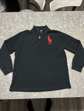 Polo Ralph Lauren Sweater Boys XL 18-20 Black Big Pony Mock Neck 1/4 Zip