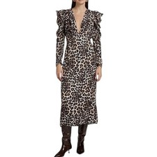 NEW Farm Rio Leopard Print V-Neck Midi Dress Long Sleeve Empire Waist Size Large
