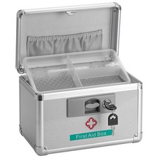 Metal Medicine Storage Box with Key, 10 x 6 x 6.7 First Aid Small, Silver