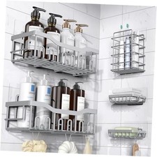 5-Pack Rustproof Stainless Steel Shower Caddy No Drill XL size Light Grey