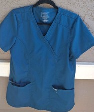 Cherokee Workwear Scrubs Top SZ S Womens Aqua Pockets Medical Healthcare Nursing