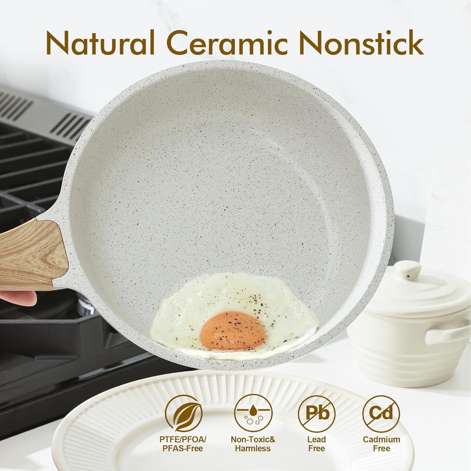 SENSARTE Nonstick Ceramic Frying Pan Skillet, 9.5 Inch Omelet Inch, White 