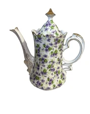 LEFTON VIOLET CHINTZ TEAPOT OR COFFEE POT Hand Painted Good Tone Trim 9” Tall