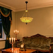 20 Inch Vintage Tiffany Chandelier Hanging Light Stained Glass Pendant Lamp