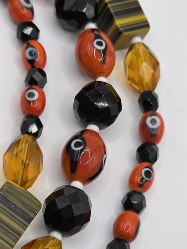 Glasperlen sehendes Auge Halskette hell bunt klobig 40" lang orange gelb - Bild 5 von 18