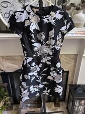 MICHAEL KORS COLLECTION short sleeve floral dress - black w/ white gold - sz 2