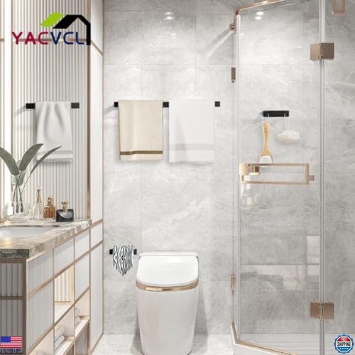 Matte Black Bathroom Hardware Set, 4-Piece Towel Bar & Rack, Wall Mounted - Picture 7 of 7