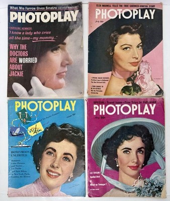 (4) Vintage 1950-60s Photoplay Jackie Kennedy Liz Taylor Gossip Tabloid Magazine
