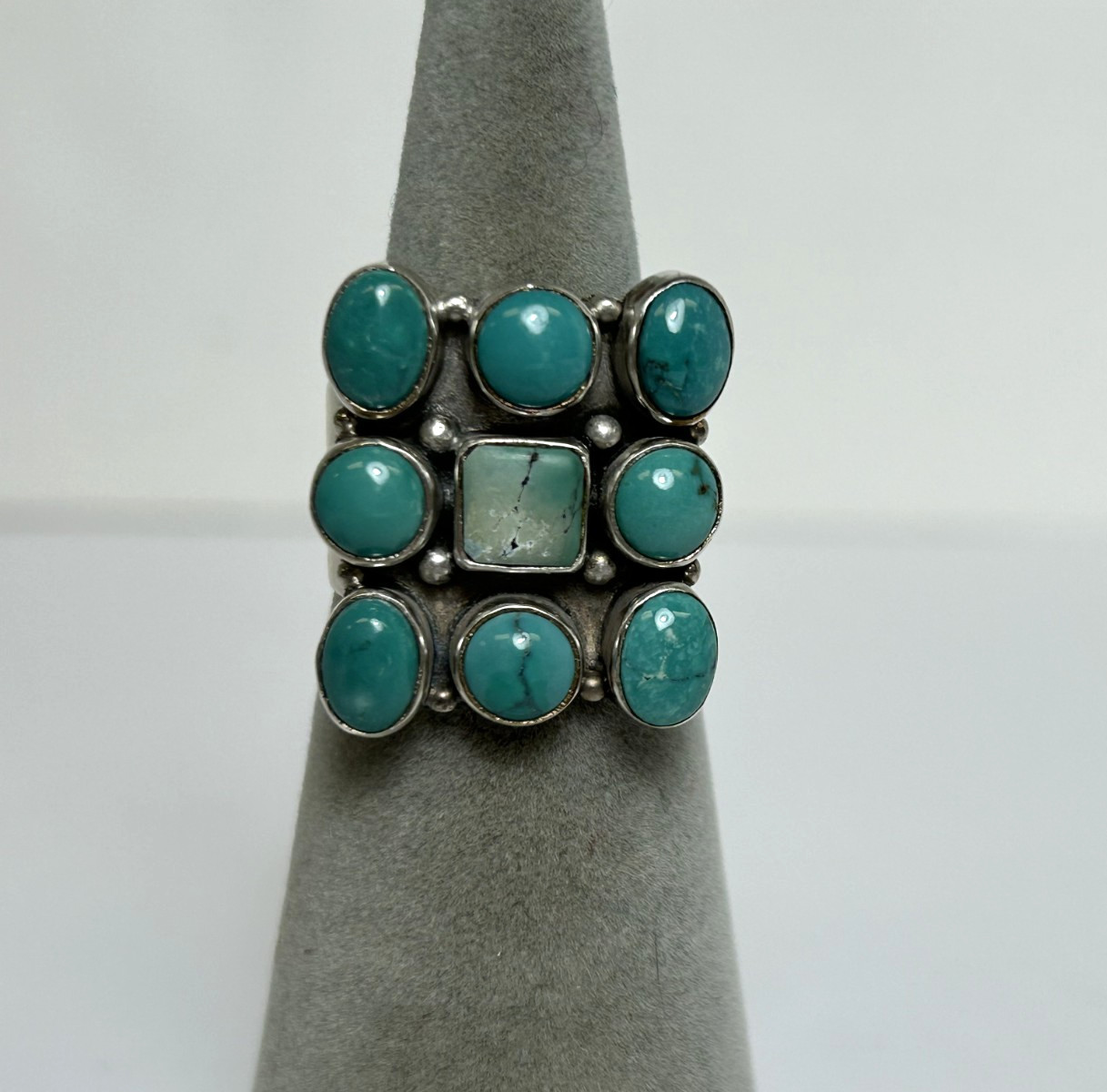 ALLURING STERLING SILVER LARGE 9 STONE TURQUOISE … - image 1