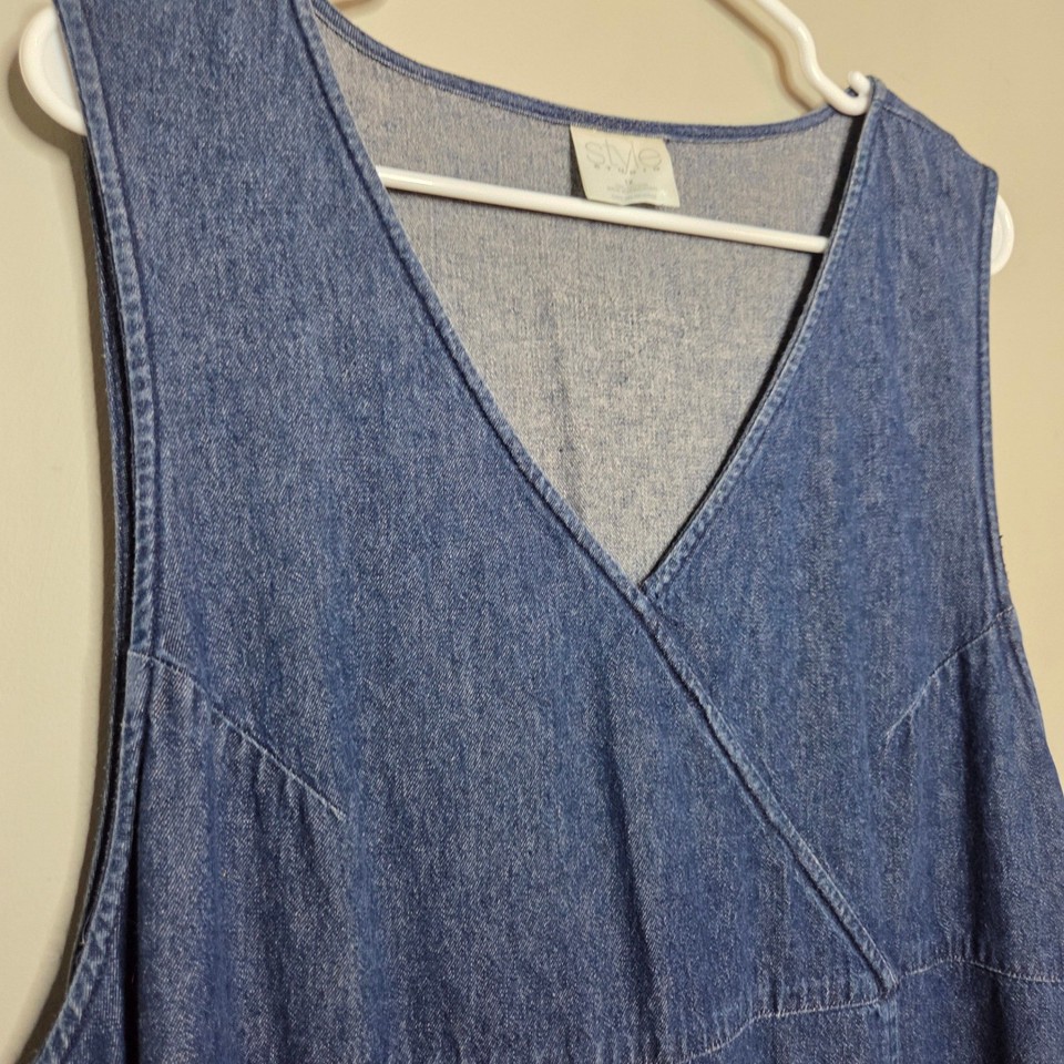 Cottagecore Style Studio Denim Jumper Dress Vintage Blue Cotton Sleeveless Maxi