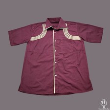 Vintage 1960s Burgundy Bowling Shirt Mens Button Up Rockabilly Size M USA