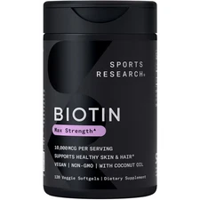 Vegan Biotin 10,000mcg with Organic Coconut Oil - Max Strength Hair Vitamin B7