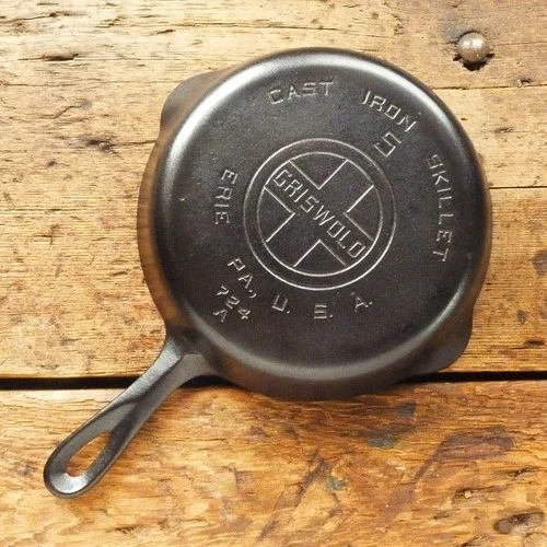 Vintage GRISWOLD Cast Iron SKILLET Frying Pan # 5 LARGE BLOCK LOGO - Ironspoon