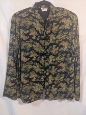 Vintage 80s 90s Clio Asian Style Blouse Size Large Rayon Shoulder Pads