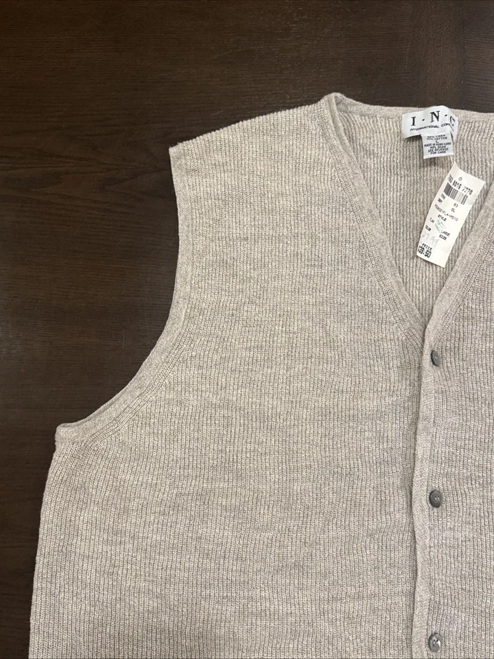 Vtg 90s Grandpa Cardigan Sweater Beige Linen Cotton Mens Large New With Tags NWT - Image 4 of 4