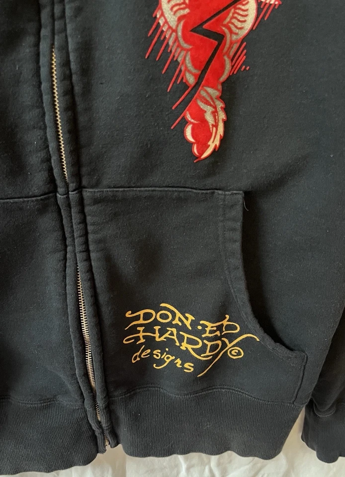 Don Ed Hardy Jacket M Christian Audigier Tiger Print Black Full Zip High Collar - Image 4 of 4