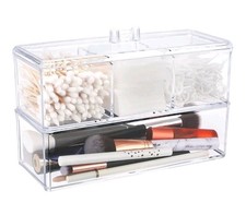 2 Layer Qtip Holder Transparent 3 Compartments Cotton Ball and Swab Holder...