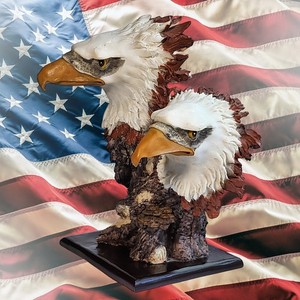 Large Heavy Resin Epoxy Two American Eagles Statue Figurine W/ Base