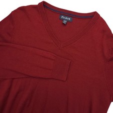 Jos A Bank Sweater Mens 2XL Red Merino Wool V Neck Knit Pullover Lightweight