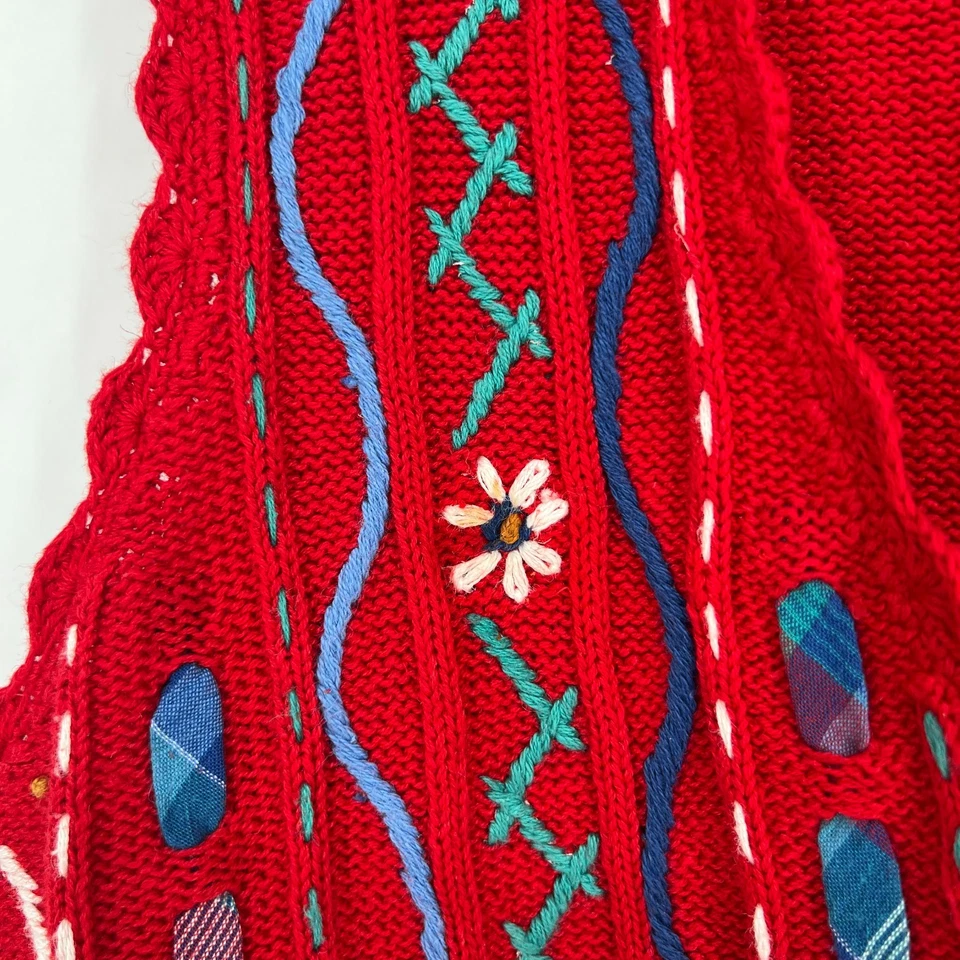 Koret 背心女式 S 红色花卉刺绣针织节日圣诞节 — 第 4/4 张图片