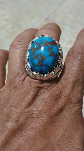 Natural blue Egyptian turquoise Spiderweb matrix Handmade silver ring Setting - Picture 17 of 22