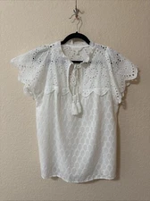 ADIVA White flutter sleeve Eyelet Blouse Top Sz M cottagecore ballet core Boxy