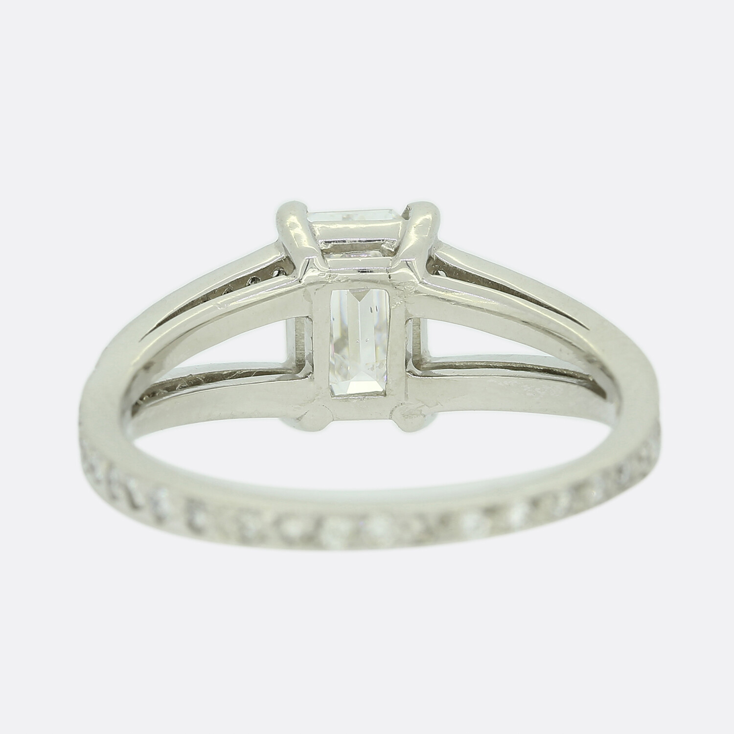 Emerald Cut Diamond Split Shank Ring Platinum 1.3… - image 8