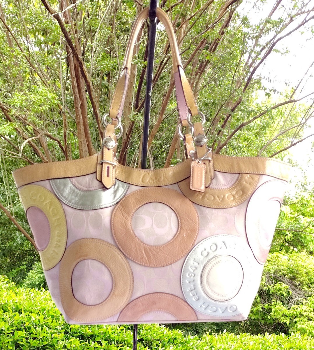 バッグ Coach Patchwork Signature tote bag 1615 Coach MEDIUM F16150 Pink/Multicolor Carly Signature C Canvas