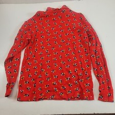 Mickey  Co VTG Mock Turtleneck Women Medium Red Cotton All-Over Mouse Print