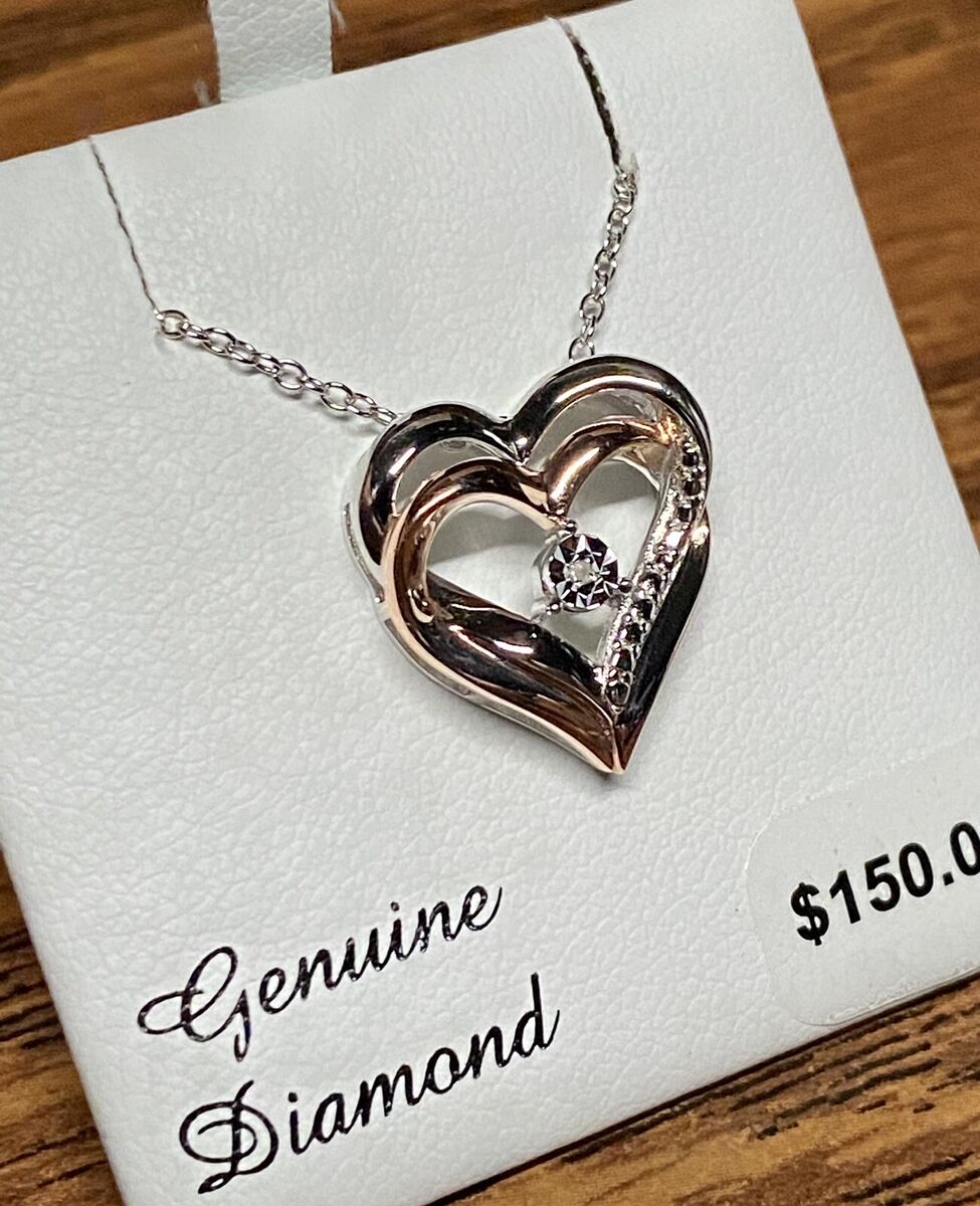 Diamond-Accent Sterling Silver Double-Heart Open Necklace - Walmart.com