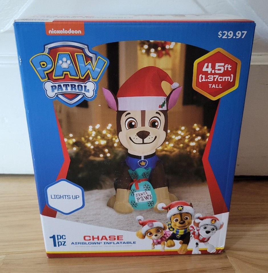 Gemmy Paw Patrol Christmas Inflatable Dog Chase 4.5 Ft Santa Paws Light