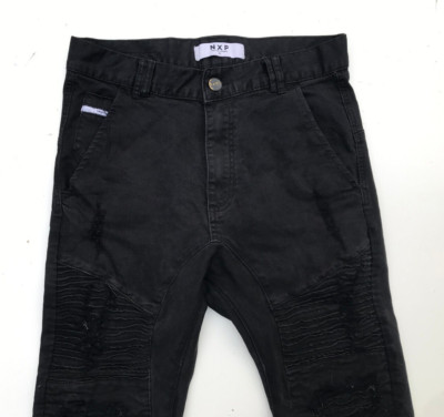 .NXP NENA & PAESADENA Black Biker Cuffed Destroy Jeans Size W32
